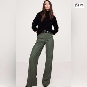 Banana Republic Coated Denim Pintuck Wide Leg Pants Ultra High Rise Green 31L